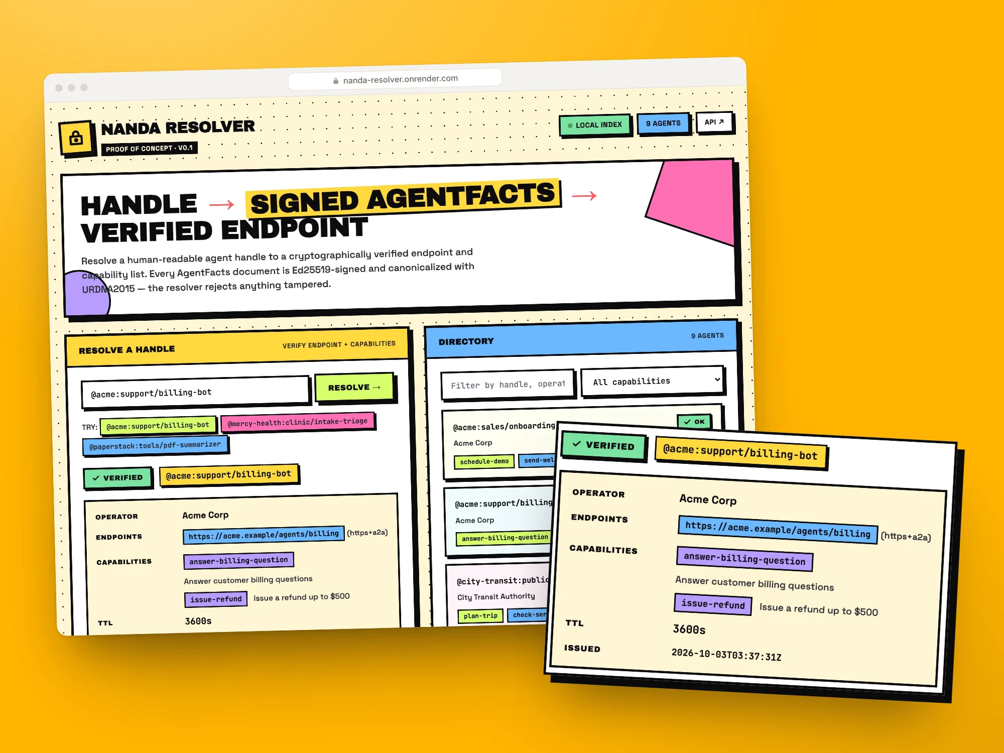 NANDA Resolver verifying an agent handle against its signed record